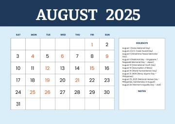 Free August 2025 Calendar for Teacher Template to Edit Online