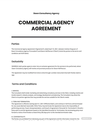 Commercial Agency Agreement Template