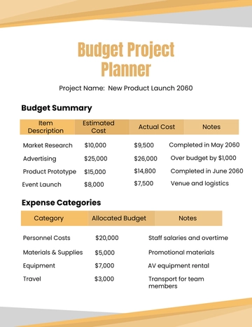 Free Budget Project Planner Template to Edit Online