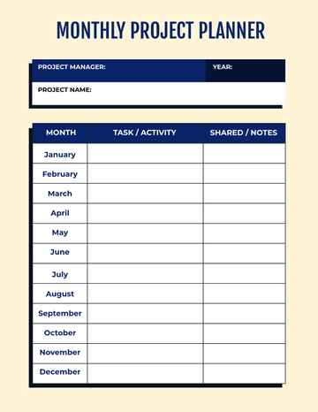 Free Monthly Project Planner Template to Edit Online