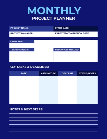 Free Navy Blue Project Task Planner Template to Edit Online