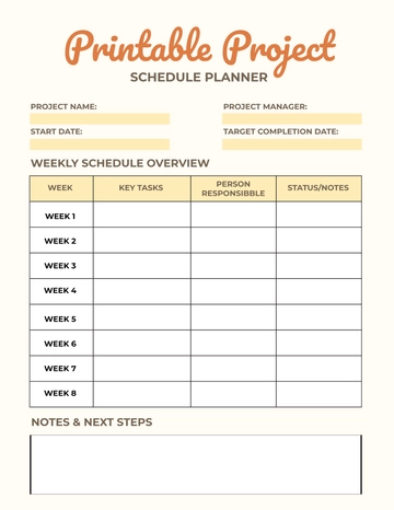 Free Printable Project Schedule Planner Template to Edit Online
