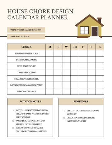 Free House Chore Design Calendar Planner Template to Edit Online