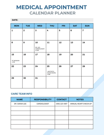 Free Medical Appointment Calendar Planner Template to Edit Online