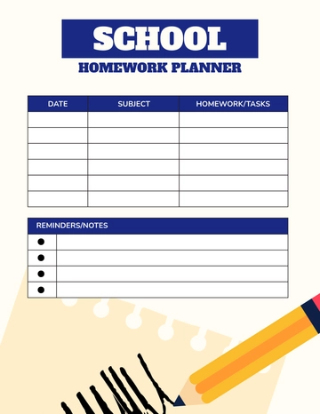 Free School Homework Planner Template to Edit Online