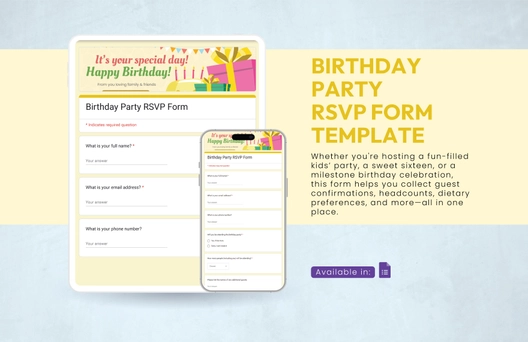 Birthday Party RSVP Form Template