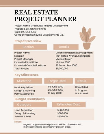 Free Real Estate Project Planner Template to Edit Online