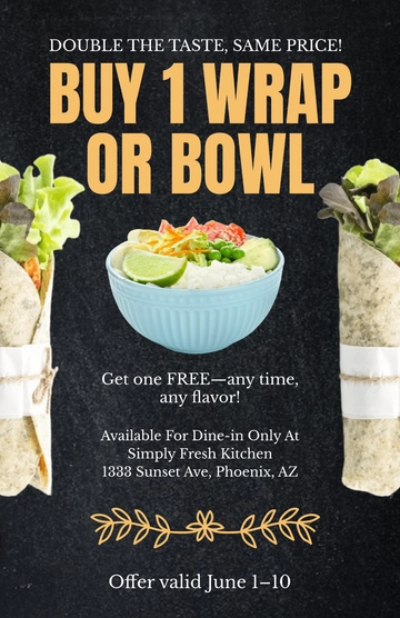 Free Food Buy One Get One Poster (BOGO) Template to Edit Online
