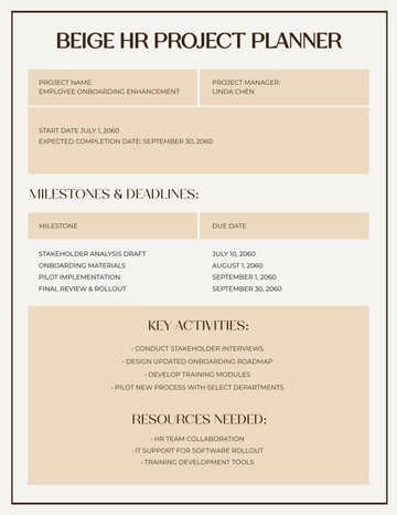 Free Beige HR Project Planner Template to Edit Online