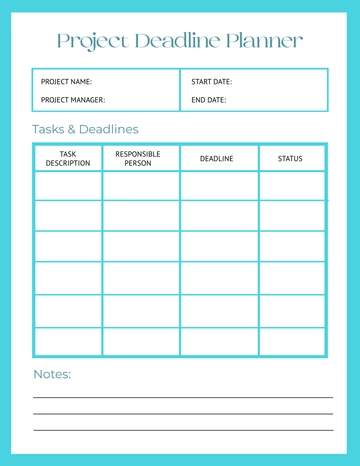 Free Project Deadline Planner Template to Edit Online