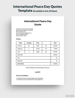 International Peace Day Quotation Template
