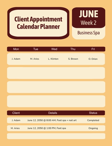 Free Client Appointment Calendar Planner Template to Edit Online