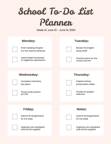Free School To-Do List Planner Template to Edit Online