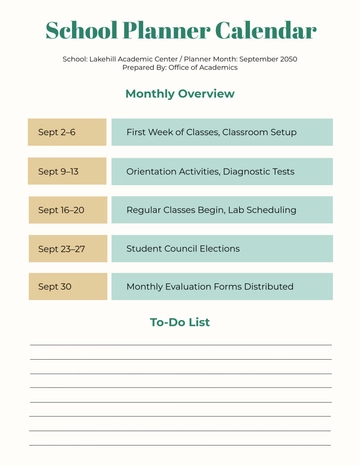 Free School Planner Calendar Template to Edit Online