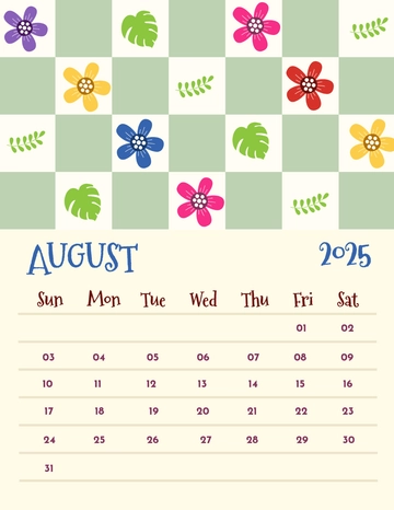 Free Garden Background August 2025 Calendar Template to Edit Online