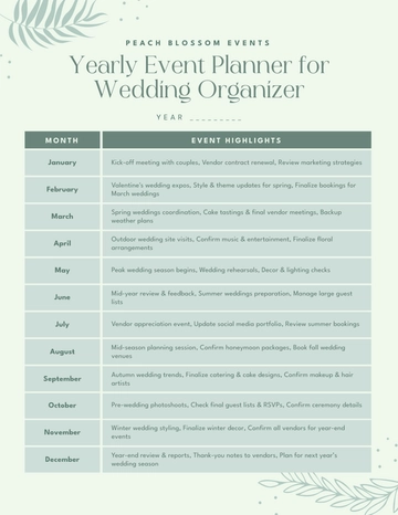Free Yearly Event Planner Template for Wedding Organizer to Edit Online