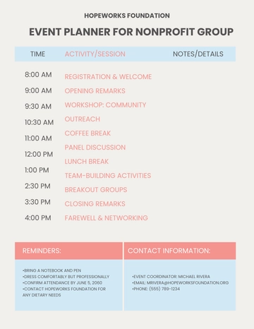 Free Event Planner for Nonprofit Group Template to Edit Online