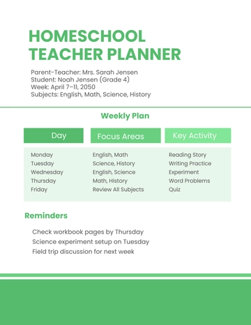 Free Homeschool Teacher Planner Template to Edit Online