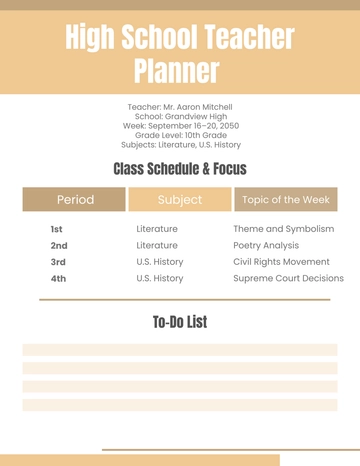 Free High School Teacher Planner Template to Edit Online
