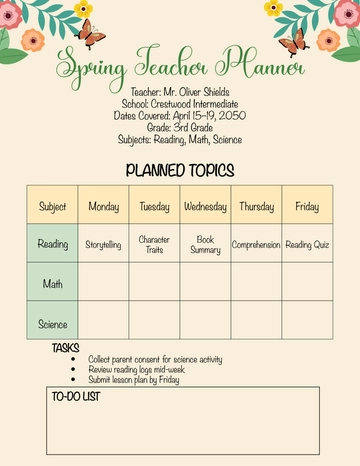 Free Spring Teacher Planner Template to Edit Online