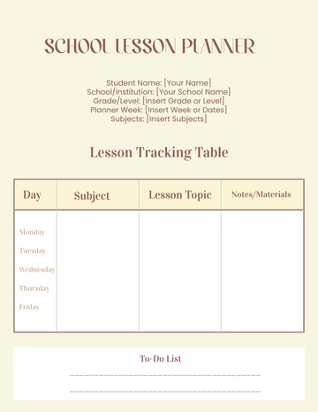 Free School Lesson Planner Template to Edit Online