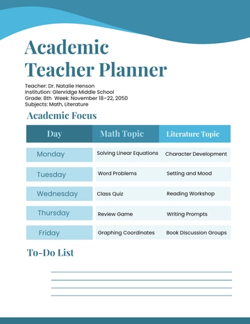 Free Academic Teacher Planner Template to Edit Online