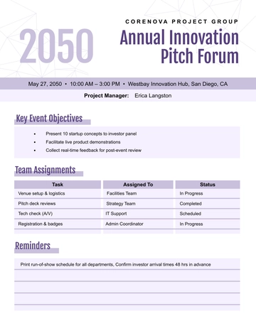 Free Event Planner for Project Manager Template to Edit Online