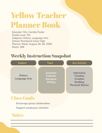 Free Yellow Teacher Planner Book Template to Edit Online