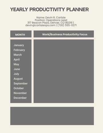 Free Yearly Productivity Planner Template to Edit Online