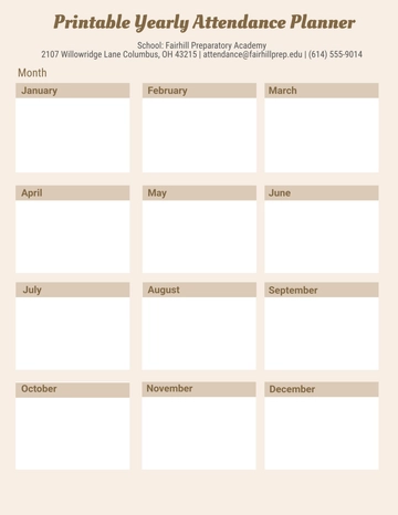 Free Printable Yearly Attendance Planner Template to Edit Online