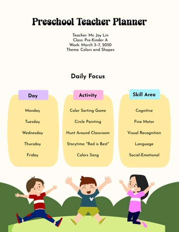 Free Preschool Teacher Planner Template to Edit Online