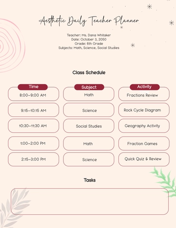 Free Aesthetic Daily Teacher Planner Template to Edit Online