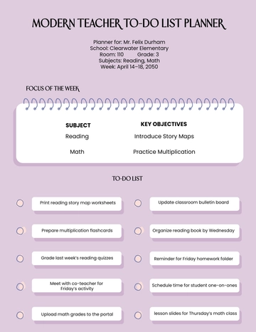 Free Modern Teacher To-Do List Planner Template to Edit Online