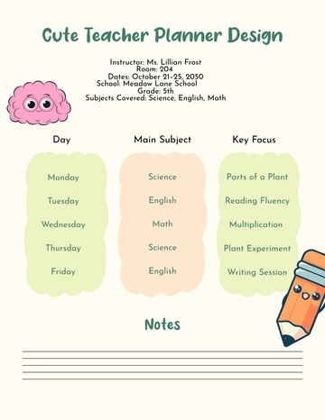 Free Cute Teacher Planner Design Template to Edit Online