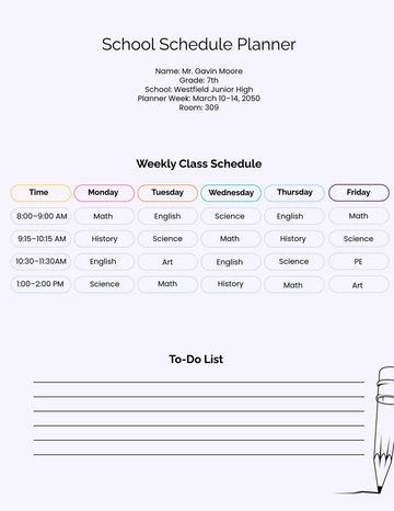 Free School Schedule Planner Template to Edit Online