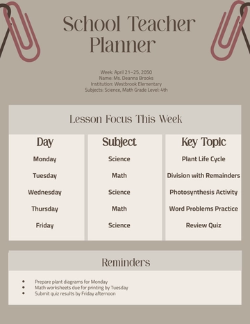 Free School Teacher Planner Template to Edit Online
