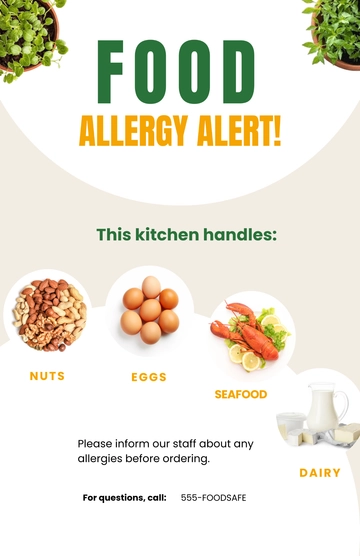 Free Printable Food Allergy Signs Poster Template to Edit Online