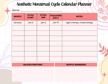 Free Aesthetic Menstrual Cycle Calendar Planner Template to Edit Online
