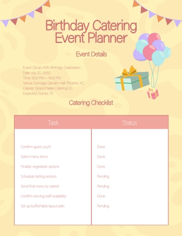 Free Birthday Catering Event Planner Template to Edit Online