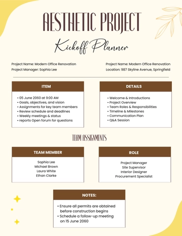Free Aesthetic Project Kickoff Planner Template to Edit Online