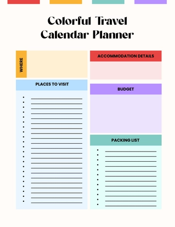 Free Colorful Travel Calendar Planner Template to Edit Online