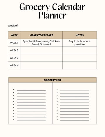 Free Grocery Calendar Planner Template to Edit Online