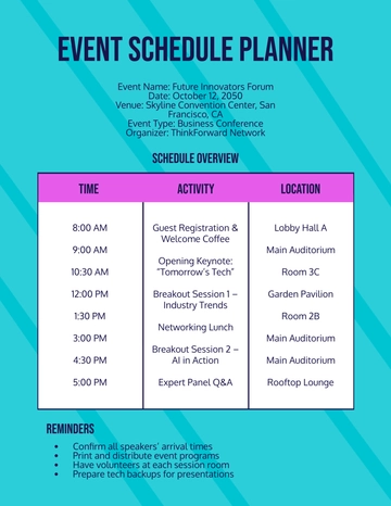 Free Editable Event Schedule Planner Template to Edit Online