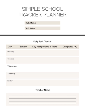Free Simple School Tracker Planner Template to Edit Online