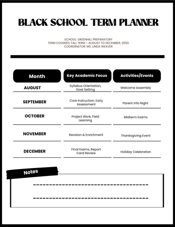 Free Black School Term Planner Template to Edit Online