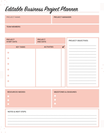 Free Editable Business Project Planner Template to Edit Online