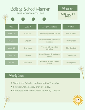 Free College School Planner Template to Edit Online