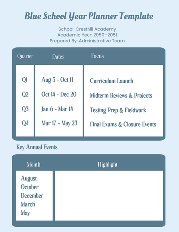 Free Blue School Year Planner Template to Edit Online