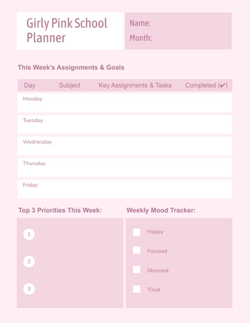 Free Girly Pink School Planner Template to Edit Online
