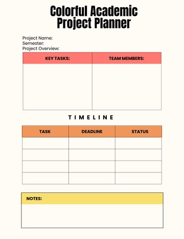 Free Colorful Academic Project Planner Template to Edit Online